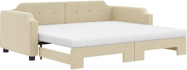 vidaXL Ausziehbares Tagesbett mit Matratze in Creme, Polsterbett mit Schublade aus Stoff und Holz, B/T/H: 90 x 200 cm - Bild 1