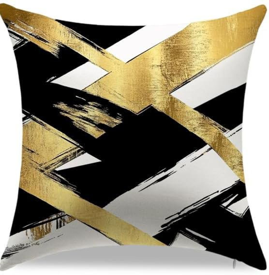 Shunika Chen Kissenbezug mit abstraktem Muster in Gold, Schwarz und Weiß für Sofa und Schlafzimmer, B/B/H: 18 x 18 x 18 cm - Bild 1