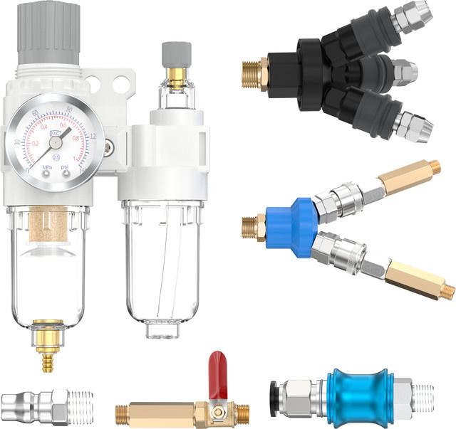 SteelShadow Luftkompressor AFC2000 PT1/4 Öl-Wasser-Abscheiderfilter in Weiß mit druckregulierender Funktion und Zwei-Wege- oder Drei-Wege-Anschluss - Bild 1