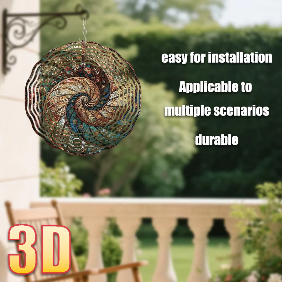CIFBUY 3D Metall-Windspinner Spiral-Gartenstecker mit Drehbarem Haken, geometrische Gartenkunst-Deko in Multicolour, Durchmesser: 25,4 cm - Bild 6