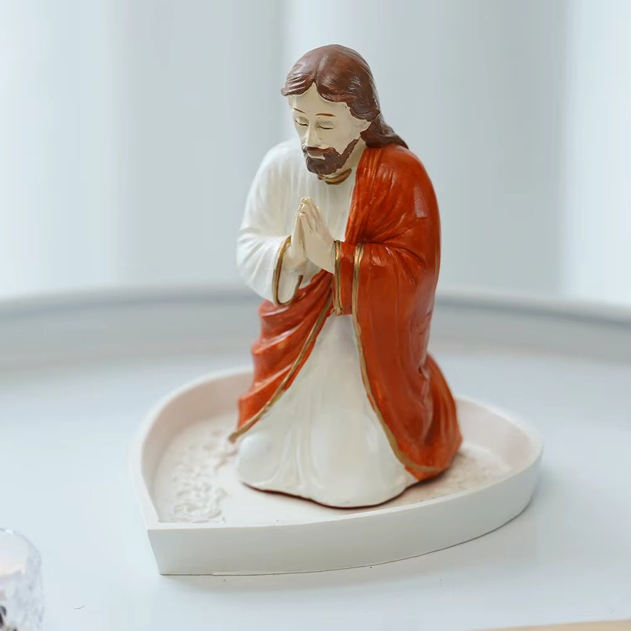 KITPIPI Jungfrau Maria und Jesus Skulptur als Desktop Ornament und Rosenkranz-Halter aus Harz, Mehrfarbig - Bild 3