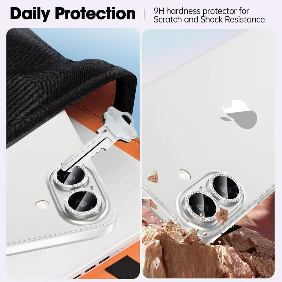 2-3 Stück Bling Glitter Diamant Kamera Objektiv Schutz Abdeckung für iPhone 16 Pro Max 15 Plus 14 13 12 in Silber - Bild 5