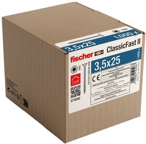 Fischer ClassicFast II Spanplattenschraube mit Senkkopf und Torx, verzinkt, Farbe: Silber, Durchmesser: 3,5 mm, Länge: 25 mm - Bild 2