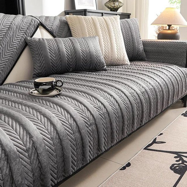 Winter Milchsamt Sofakissen in Grau mit Jacquard-Sofabezug, B/B/H: 70 x 70 x 70 cm - Bild 1