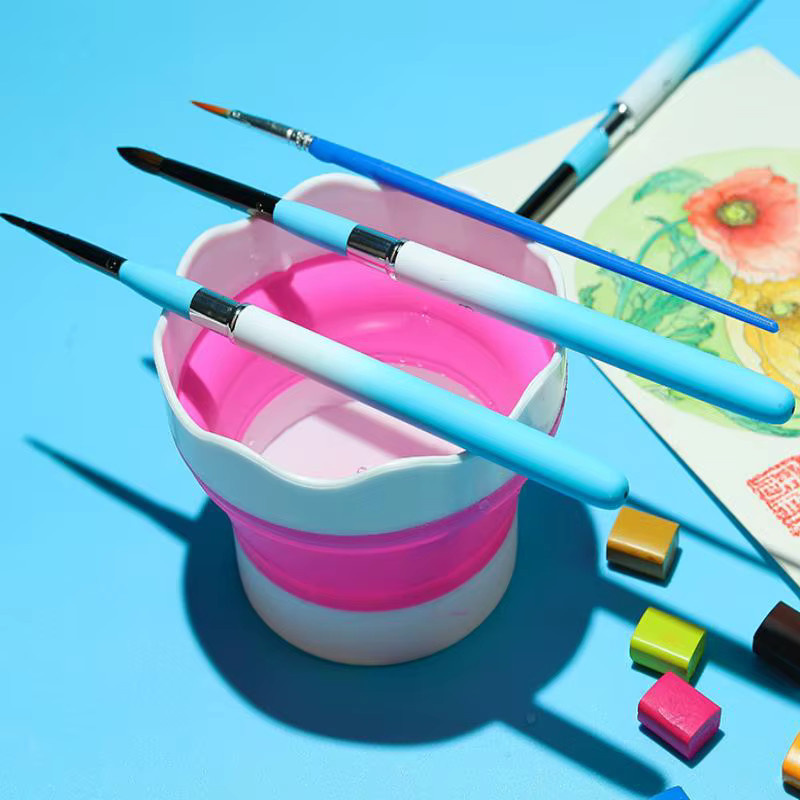 CHENJ Mini Silikon Wasserbecher Faltbar für Aquarell und Acrylmalerei, Mehrfarbig - Bild 2