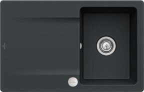 Villeroy & Boch Siluet 45 Flat Küchenspüle aus Keramik, flächenbündig, pure black, inklusive Ablaufgarnitur und Exzenter - Bild 1
