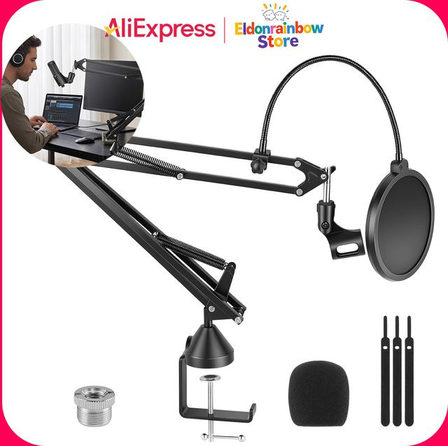 Professionelles Mikrofon-Gelenkarm-Stativ Komplettset in Schwarz für Blue Yeti und Snowball mit Pop-Filter und 2kg Tragkraft für Podcast, Streaming und Gaming - Bild 1
