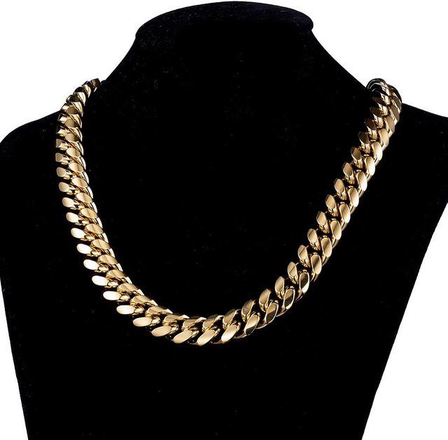 Wucifang Jewelry Kubanische Kette, Edelstahl, Gold, 66 cm, Unisex - Bild 1