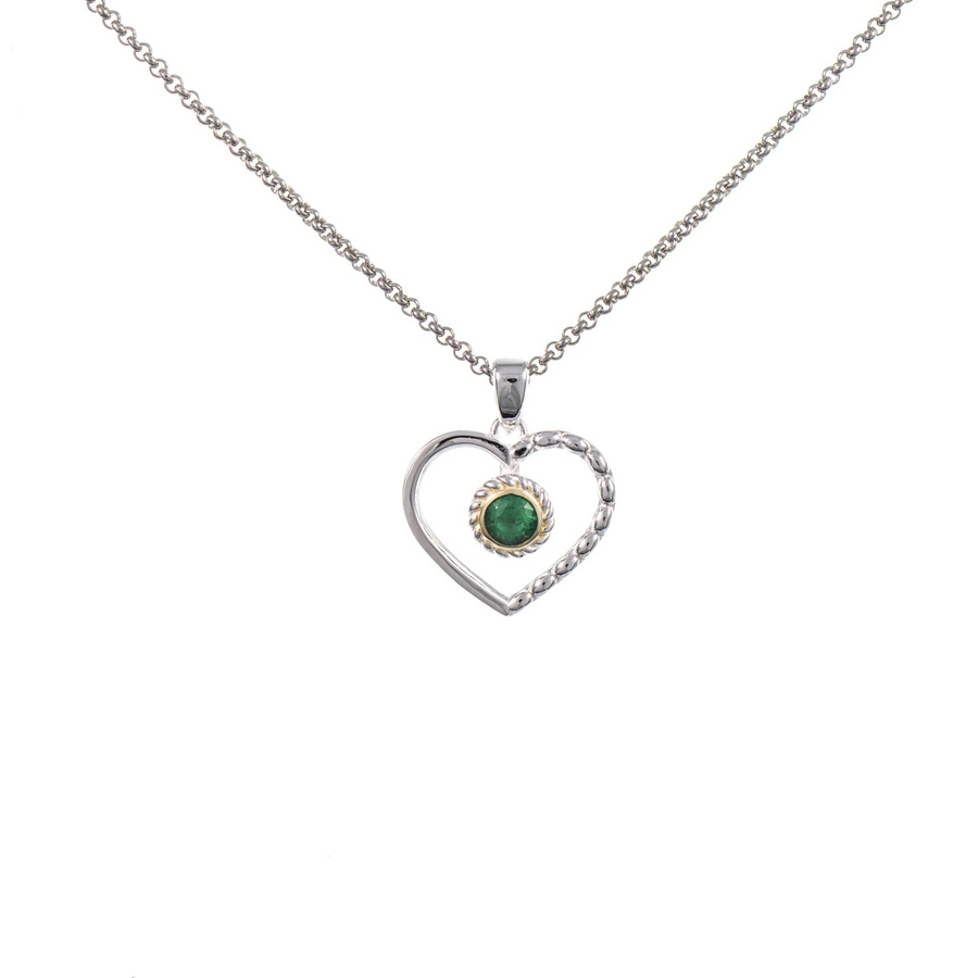 Dirndl Funkeln Anhänger Herz mit Kette, 925 Silber, teilvergoldet, Zirkonia, grün - Bild 1