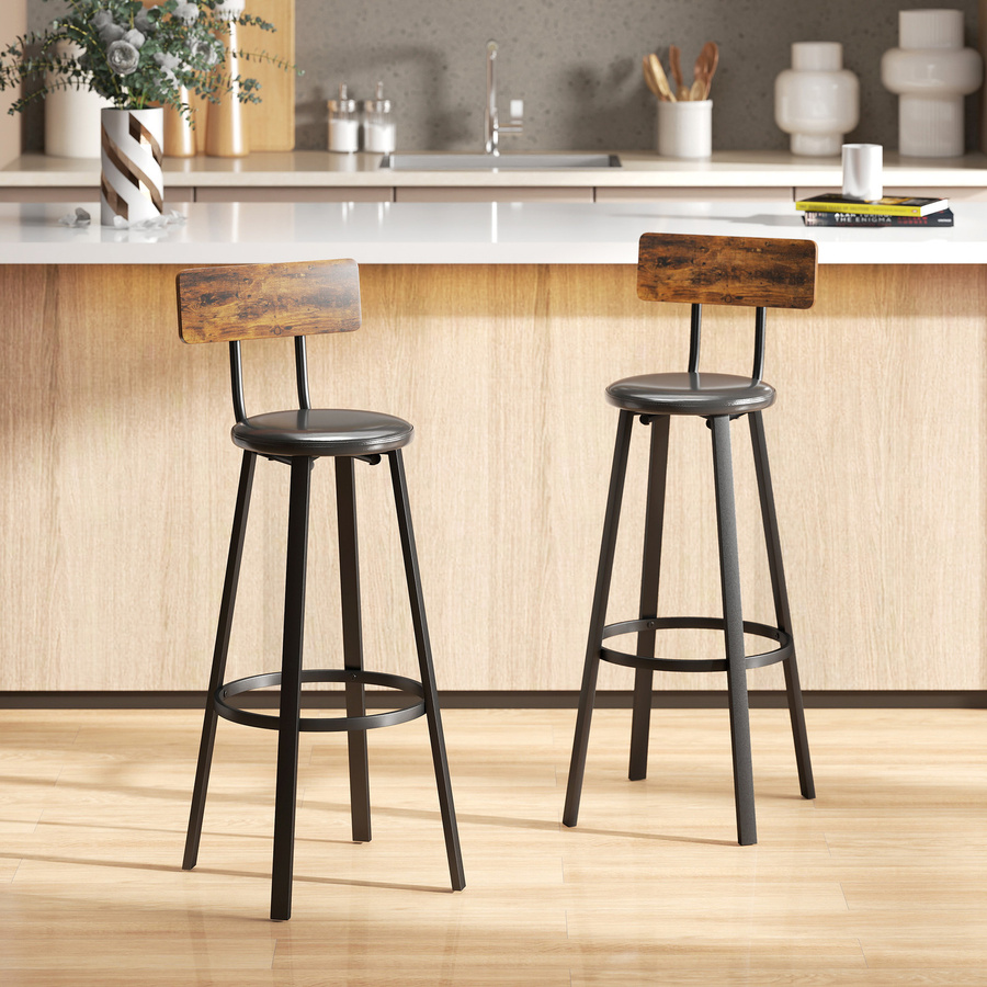 HOMCOM Barhocker 2er Set aus Kunstleder in Braun mit Metallgestell, Sitzhöhe: 75,5 cm - Bild 2