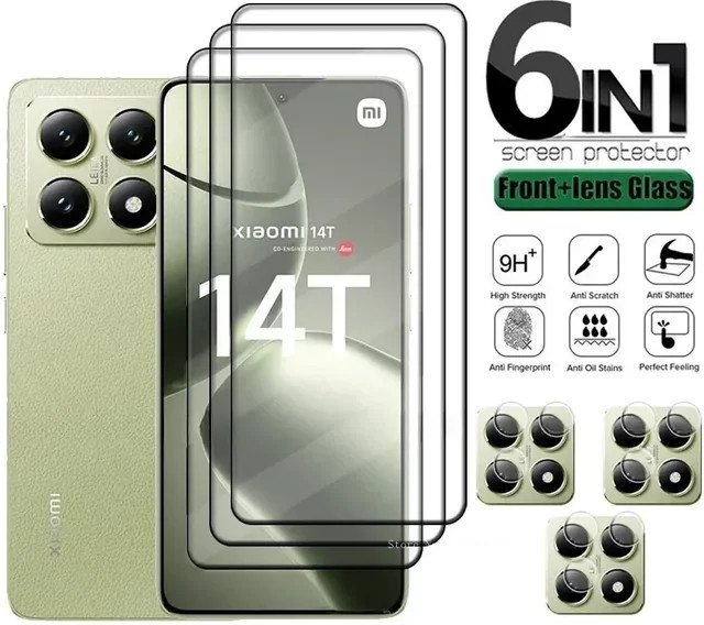 6in1 Schutzset aus gehärtetem Glas für Xiaomi Mi 14T Pro, Mi 14T, 13T, 12T und 11T mit Vollabdeckung und Objektivschutz, transparent - Bild 1
