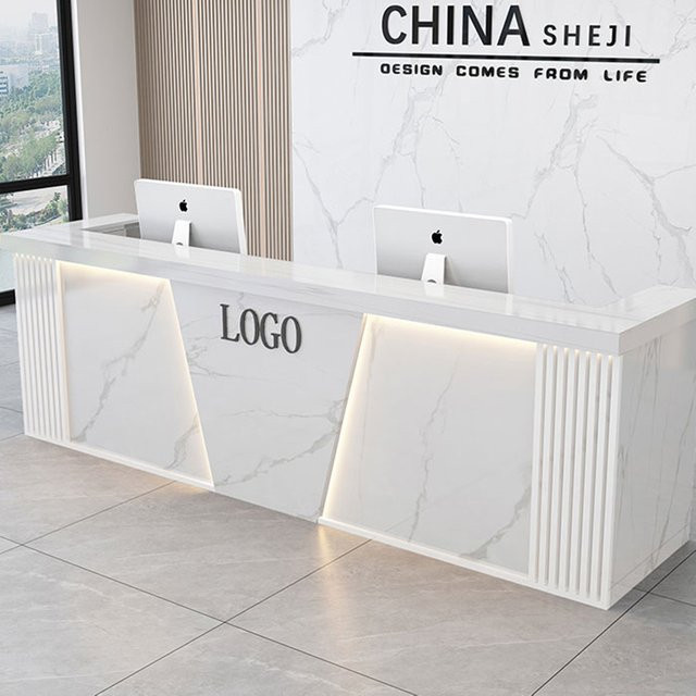 DELEVEN Empfangstresen Glamour in Weiß mit glänzender Oberfläche aus MDF für professionelle Salons und Home Office - Bild 1