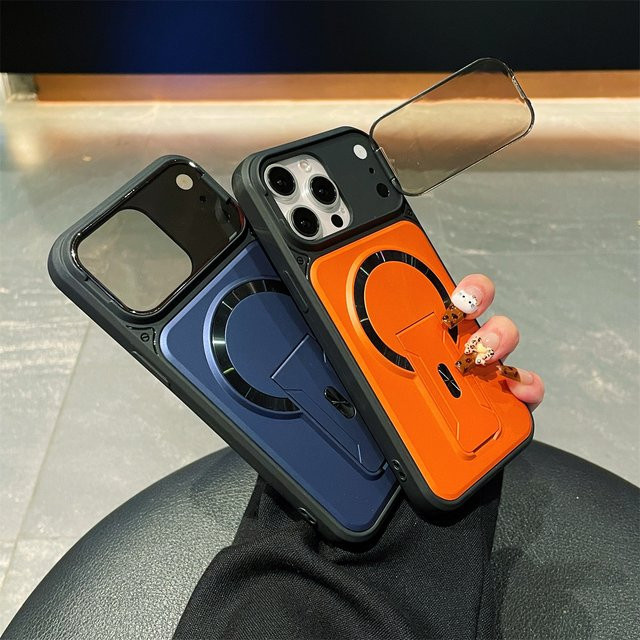 szHAIyu Magnetische MagSafe Handyhülle für iPhone 11 bis 17 Pro Max mit Kamerahalterung und stoßfester Hartschale in Orange - Bild 1