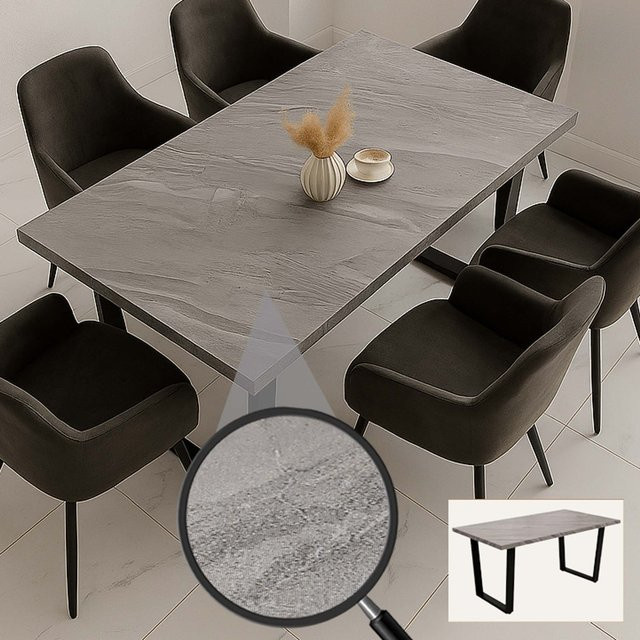 MCW Esszimmertisch O61 im Industrial Design mit Marmor-Optik Grau, B/T/H: 160 x 90 x 75 cm - Bild 1