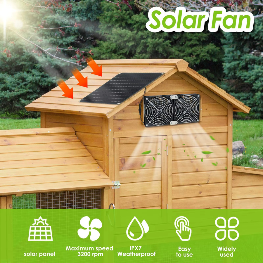 EESBAO Geräuscharmer Solar-Doppelauslassventilator mit Solarpanel für Hundehütte, Hühnerstall und Gewächshaus, Schwarz - Bild 1
