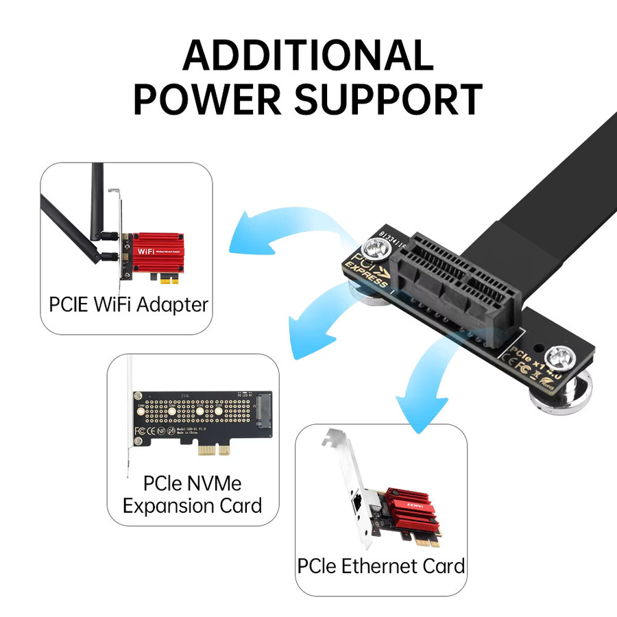 Fenvi PCIe 4.0 x1 Riser-Kabel 90 Grad, rechtwinklig, magnetische PCI Express x1 Verlängerungskabel-Konverter für PCIe-WLAN-Karten, Schwarz, Länge: 10 cm - Bild 2