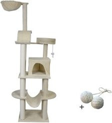 Rohrschneider Katzenbaum Travel in Beige mit Höhle, Hängematte und integriertem Spielzeug