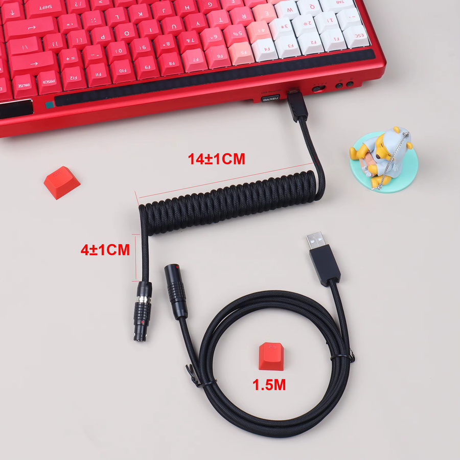 LANO Spiralkabel für Gaming-Tastaturen, Typ-C auf USB-A, abnehmbares Metall-Aviator-Kabel mit GX12-Stecker und doppelter Ummantelung, Farbe: Lila - Bild 1