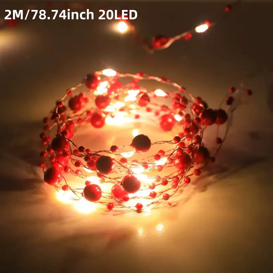 Peach Forest LED Perlen Lichterkette mit Kupferdraht in Rot und Weiß, batteriebetrieben für Dekorationen und Hochzeiten - Bild 3