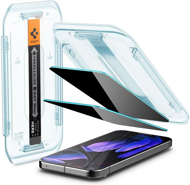 Spigen GlastR EZ FIT Privacy-Schutzfolie aus gehärtetem Glas für Google Pixel 9 und Google Pixel 9 Pro, 2er Set, transparent - Bild 1