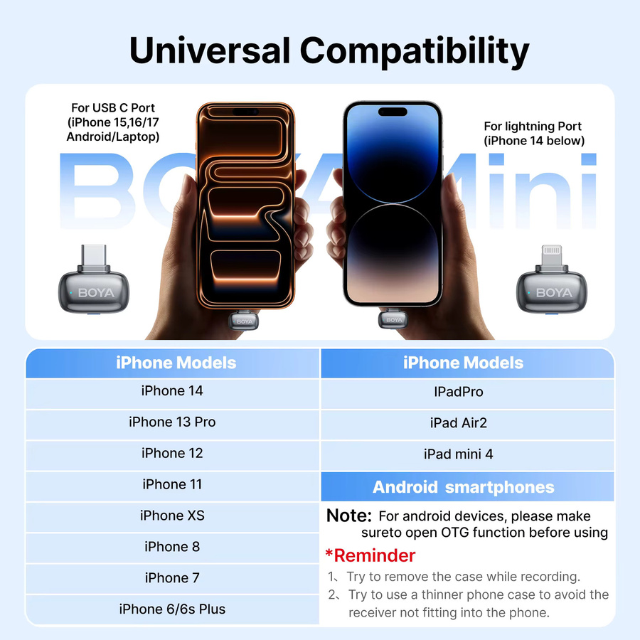 BOYA Mini 2 Wireless Lavalier-Mikrofon mit AI Rauschunterdrückung für iPhone und Android via USB-C, Schwarz - Bild 2