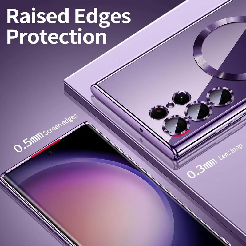 MagSafe Plating Silikon Hülle für Samsung S25 Edge S24 FE S23 Ultra S22 Plus S21, transparent blau, stoßfeste Abdeckung mit Wireless Charge Unterstützung - Bild 3
