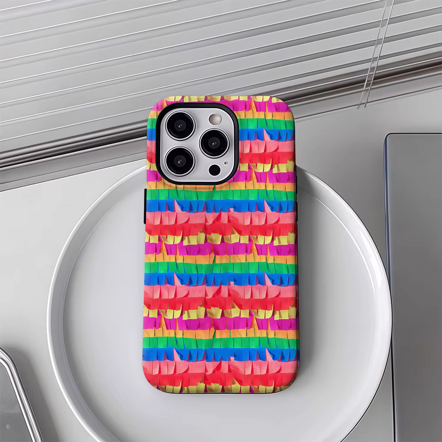 iPhone Hülle mit buntem Origami-Muster von Potdemiel, doppelschichtige Rückabdeckung für iPhone 17 16 15 14 13 12 Pro Max Plus, Multicolor - Bild 3