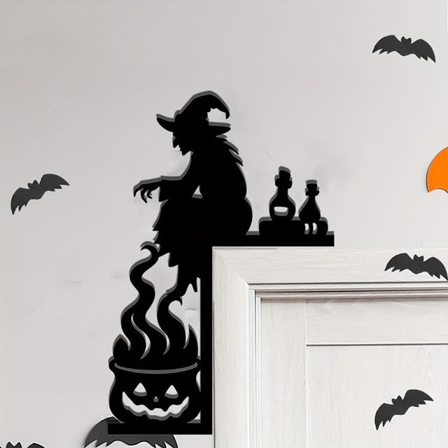 CIFBUY Halloween Hexe Wandskulptur aus Metall in Schwarz im Vintage-Kessel-Design - Bild 1