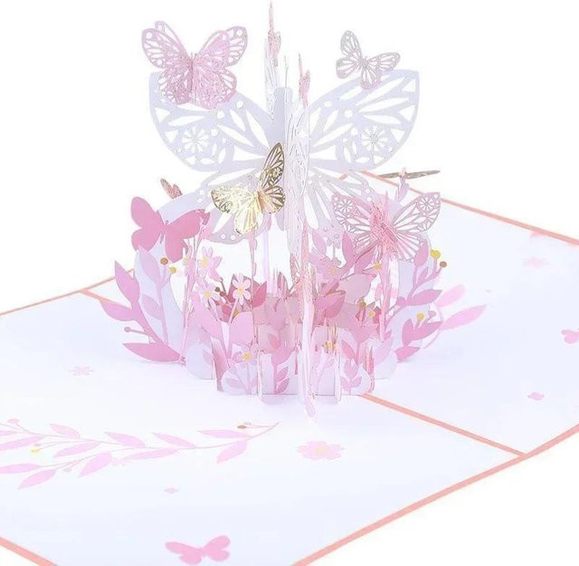 3D-Einladungskarte mit Schmetterlings-Motiv in Pink inklusive Umschlag für Hochzeit, Geburtstag oder Valentinstag - Bild 1