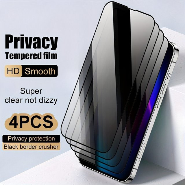 4er-Pack Anti-Spy Displayschutzfolie aus gehärtetem Glas für Apple iPhone 11 12 13 14 15 16 Pro Max Plus Mini XR XS in Transparent - Bild 1