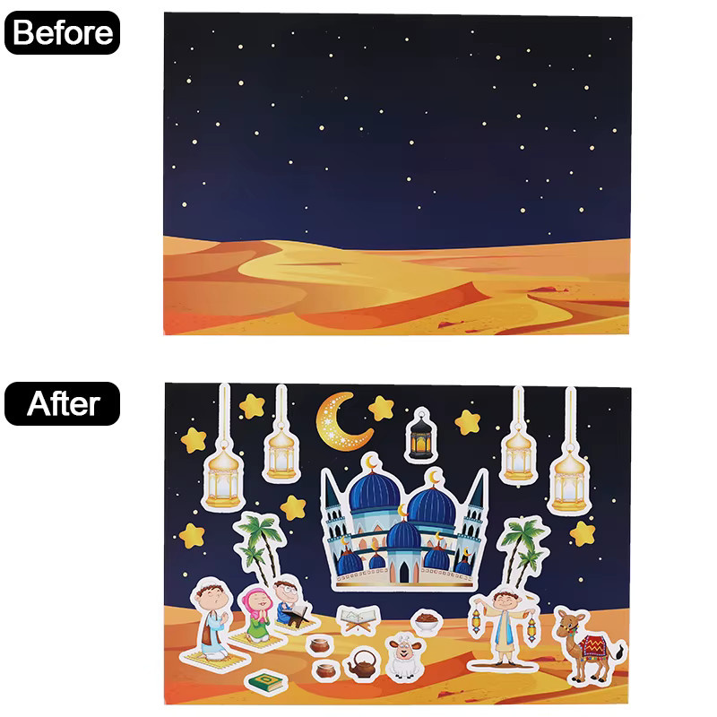 ZQNYCY Eid Mubarak DIY Aufkleber für Kinder, Ramadan Kareem Wandaufkleber Set, Mehrfarbig - Bild 3