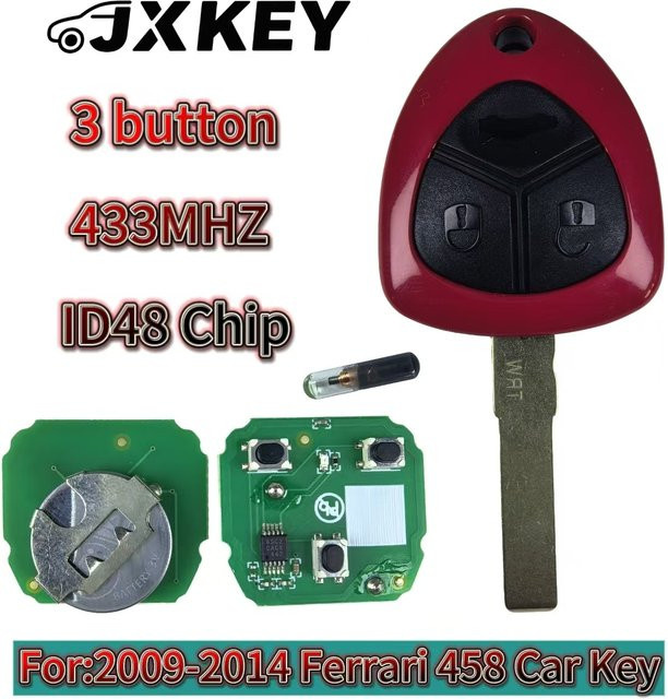 JXKEYS 433 MHz ID48 Chip Fernbedienung Smart Auto Schlüssel mit PCB und Shell für Ferrari 458 Italia Kalifornien 599 GTB Fiorano FF, 3 Tasten, Rot - Bild 1