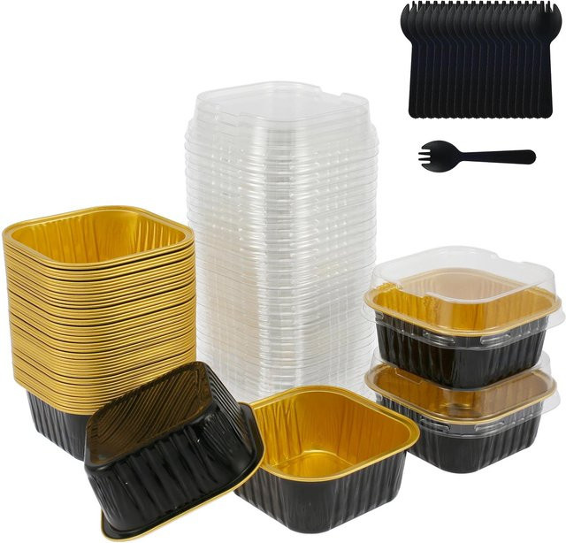 Pure Living Co. Aluminiumfolie Cupcake-Formen, 150 Stück, quadratische Ramekins-Backformen mit Antihaftbeschichtung, beige und gold, 150 ml - Bild 1