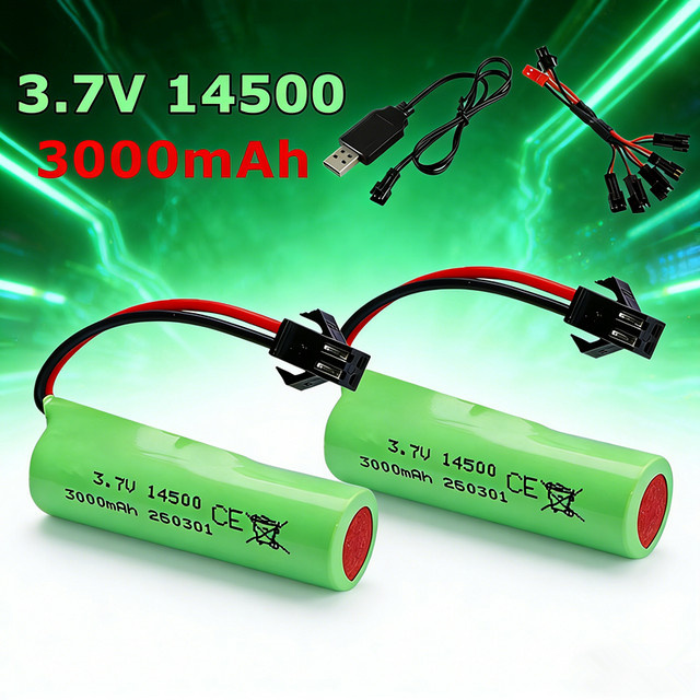 PYLRC RC-Fahrzeug-Akku, 3,7V 3000mAh 14500 Li-Ionen-Akku, mit SM-Ladegerät - Bild 1