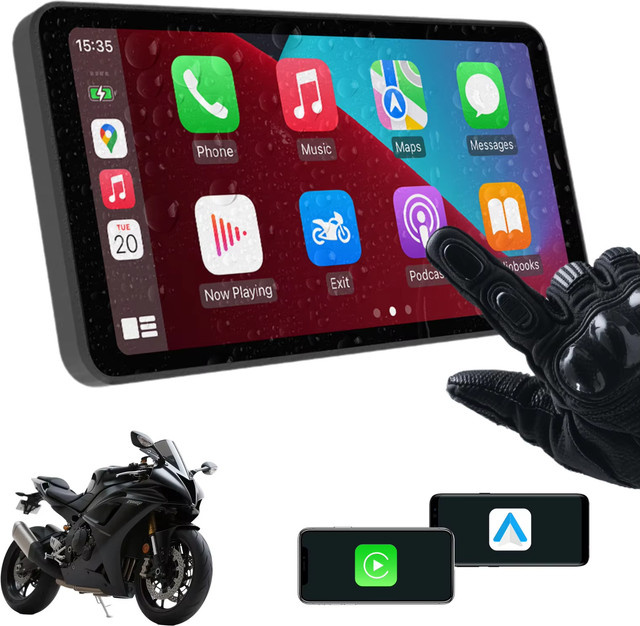 Wasserdichtes 6 Zoll Motorrad-GPS-Navigationsgerät mit kabellosem CarPlay und Android Auto sowie Bluetooth in Schwarz - Bild 1