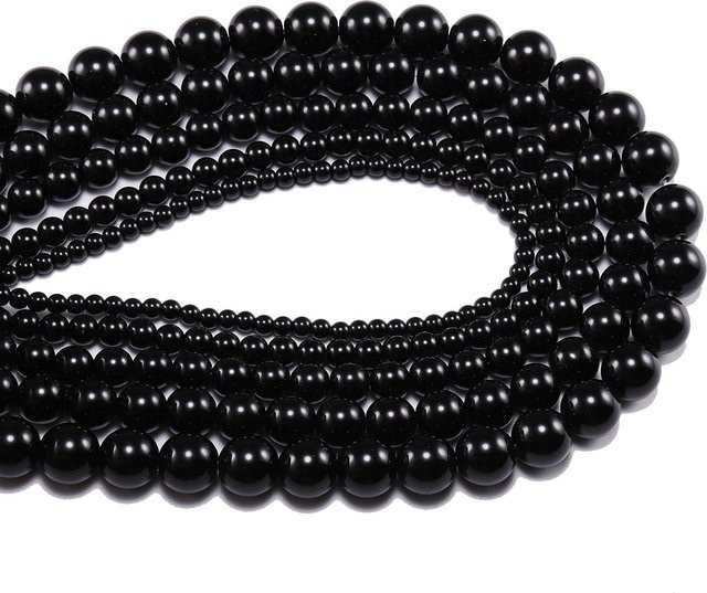 Schwarze Achat Natursteinperlen, Onyx, rund, 6-12 mm, Unisex - Bild 1