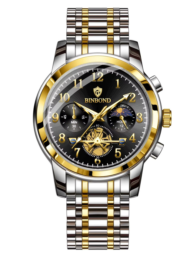 BINBOND Chronograph, Quarz, Edelstahl, Schwarz, Herren - Bild 7
