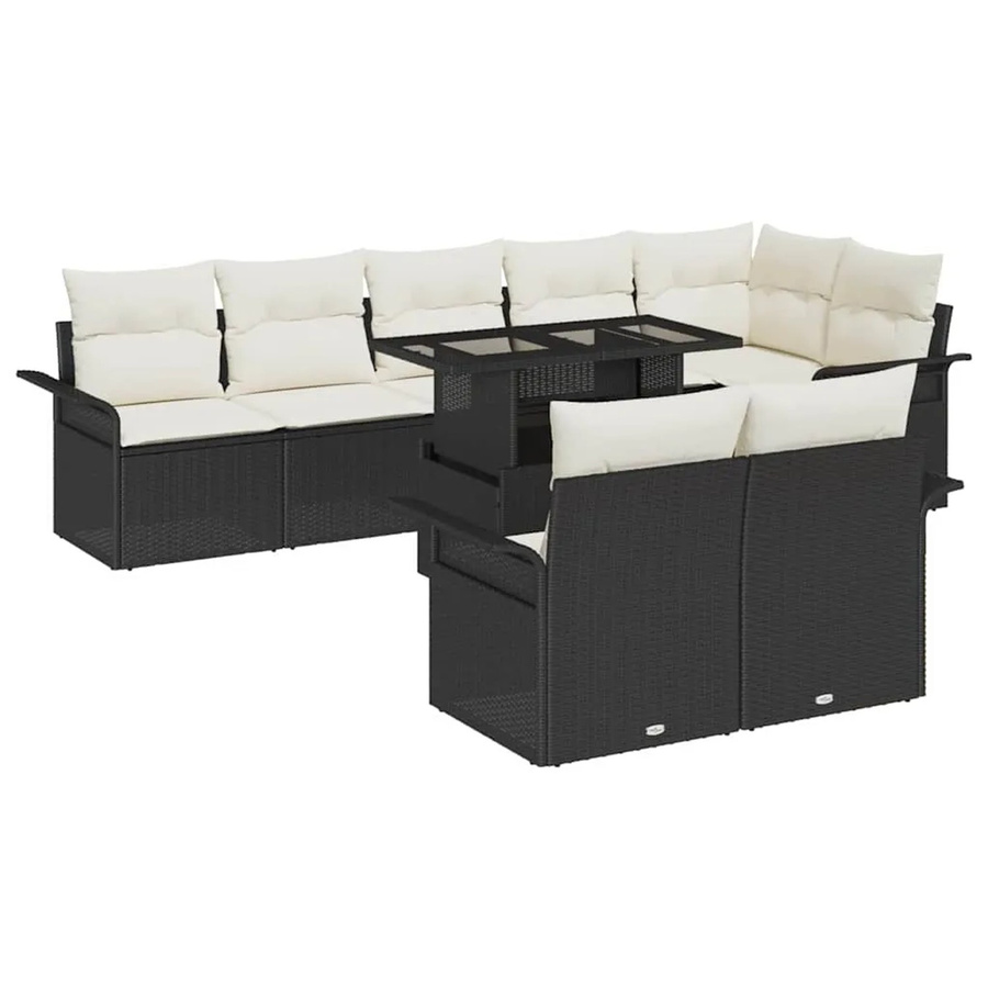 vidaXL Garten-Sofa-Set aus Poly Rattan mit 9 Teilen und Kissen in Schwarz-Creme - Bild 2