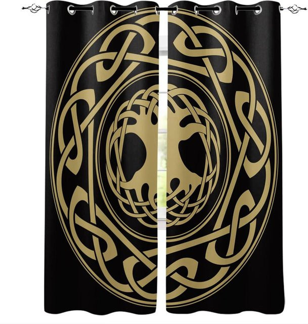 Dekorative 3D Viking Wolf Totem Vorhänge von A Family Of Home Textiles in Schwarz, halbtransparent mit Ösen, Höhe: 240 cm, Breite: 95 cm - Bild 1