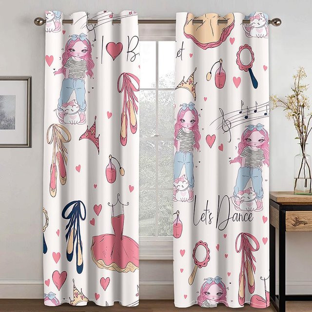 Yiran Furniture 2er-Set Verdunklungsvorhang mit 3D-Cartoon-Design in Rosa für Kinderzimmer und Wohnzimmer, Breite: 160 cm, Höhe: 180 cm - Bild 1