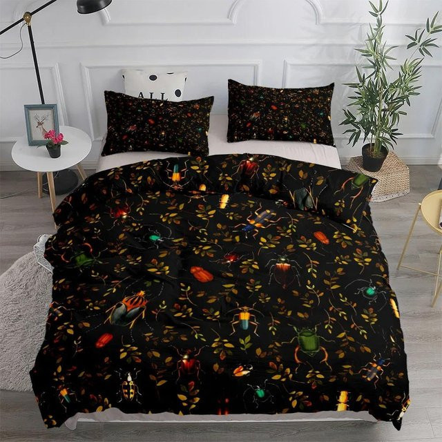 Bettwäsche-Set mit botanischem Insekten- und Gartenmuster von JMG Household Supplies in Schwarz, Material Mikrofaser-Polyester, B/H: 200 x 230 cm - Bild 1