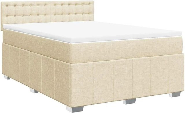 vidaXL Boxspringbett mit Matratze Creme, Hybrid-Bett mit Taschenfederkern aus Stoff, B/T: 140 x 190 cm - Bild 1