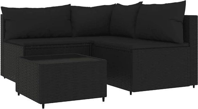 vidaXL 4-tlg Garten-Lounge-Set in Schwarz mit Kissen aus Poly-Rattan und Metallgestell - Bild 1