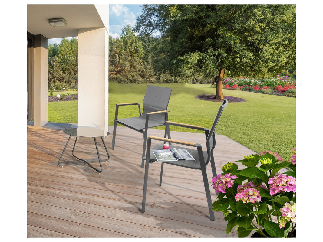 BELLAVISTA Stapelstühle Newport 2er-Set aus Teakholz und Aluminium in Anthrazit, B/T/H: 56 x 60,5 x 90 cm - Bild 2