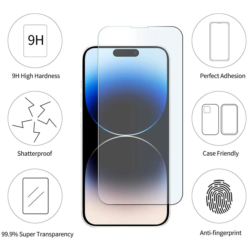 3er-Set Displayschutzfolie aus gehärtetem Glas für Apple iPhone 16 15 14 13 12 11 Pro Max Plus, transparent - Bild 2