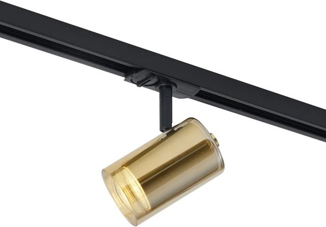 QAZQA Moderner Strahler Iconic Lloyd für 1-Phasen-Schienensystem in Gold mit bernsteinfarbenem Glas, dimmbar und verstellbar - Bild 1