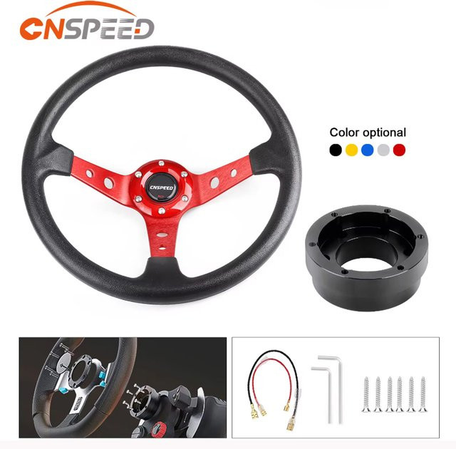 CNSPEED Sport Lenkrad für Logitech G29 G920 G923, 350mm Durchmesser, Schwarz, inklusive 70mm PCD Adapterplatte für Racing-Simulationsspiele - Bild 1