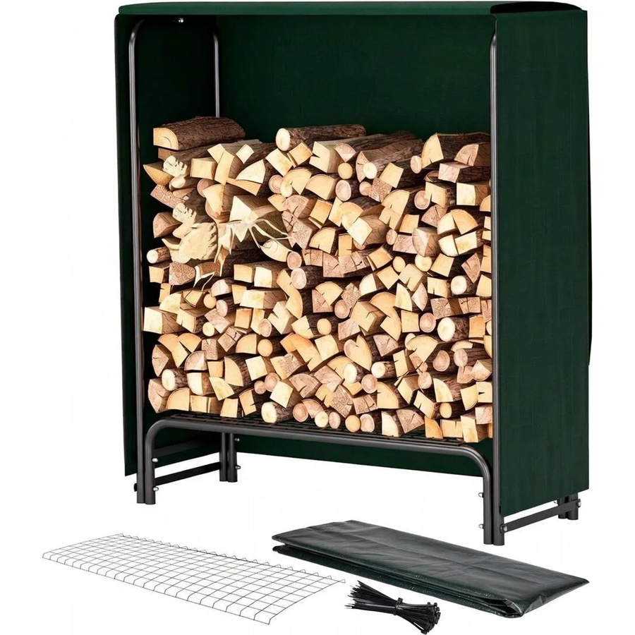 TTL GARDEN Kaminholzregal S Schwarz aus pulverbeschichtetem Stahl mit Schutzplane, B/T/H: 100 x 36 x 116 cm - Bild 2