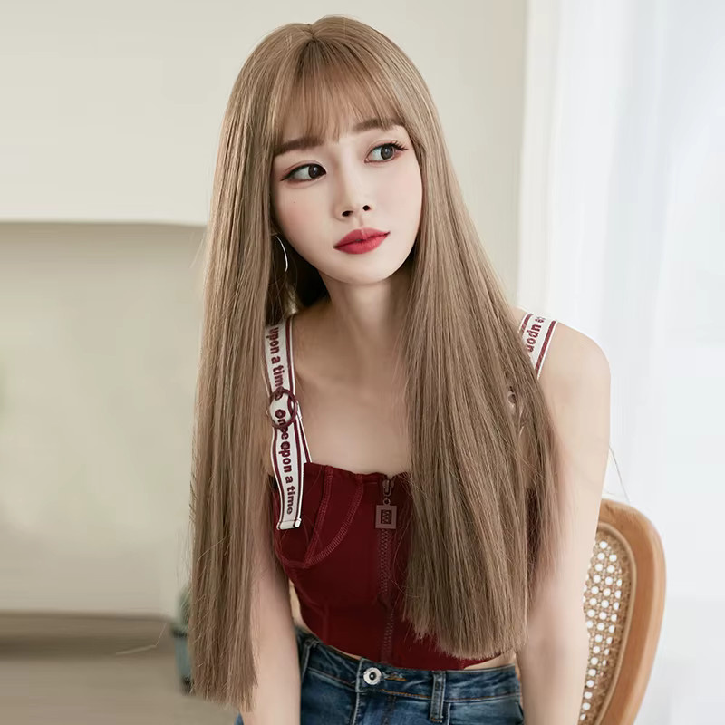 7JHH WIGS Perücke für Damen, lang, gerade, honigbraun, synthetisch, mit Pony - Bild 2