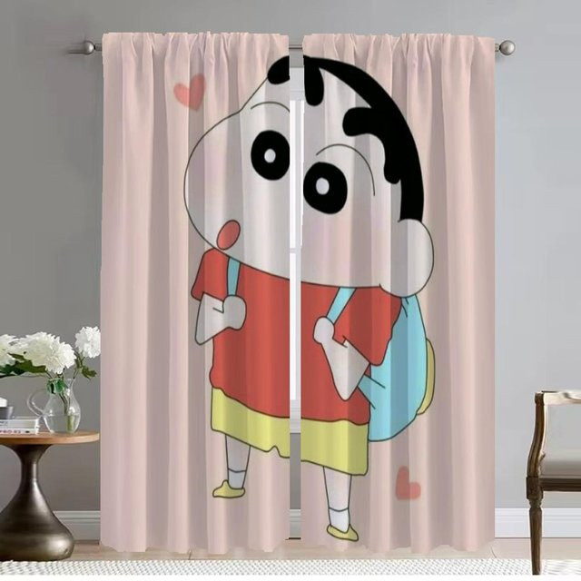 2er-Set Crayon-Shin-chan Tüllvorhänge für Wohnzimmer und Schlafzimmer, halbtransparent mit Grafikdesign, Mehrfarbig, Breite: 50 cm, Höhe: 70 cm - Bild 1
